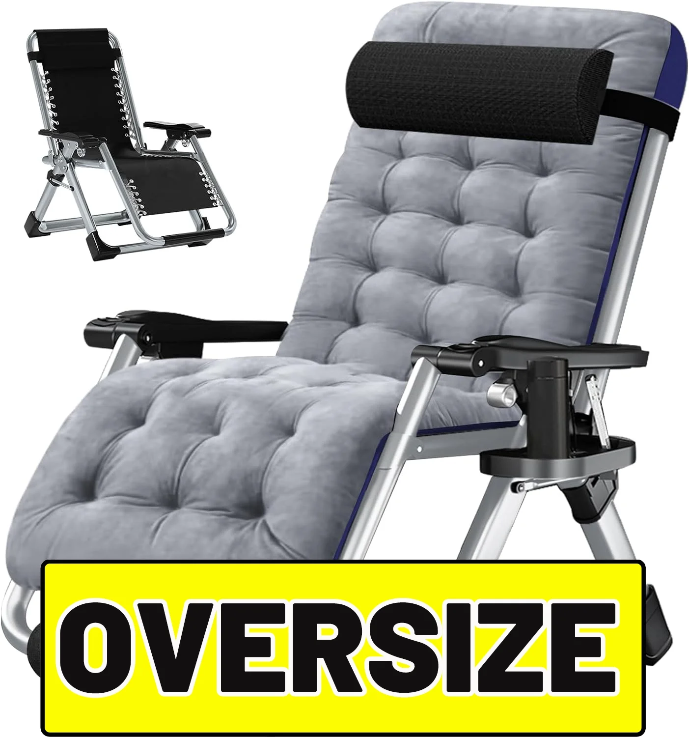 Slsy XL Zero Gravity Chair, Oversized XL Folding Reclining Lounge Chair with Removable Cushion & Tray for Indoor and Outdoor, Patio Recliner Folding Reclining Chair