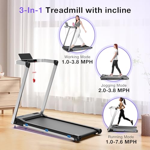 3 in 1 Foldable Treadmill with Desk Workstation - 3.0HP & 350 lb Capacity, Under Desk Treadmill with Incline for Home Small, Smart Voice Control & App & Remote Control, 2s Folding