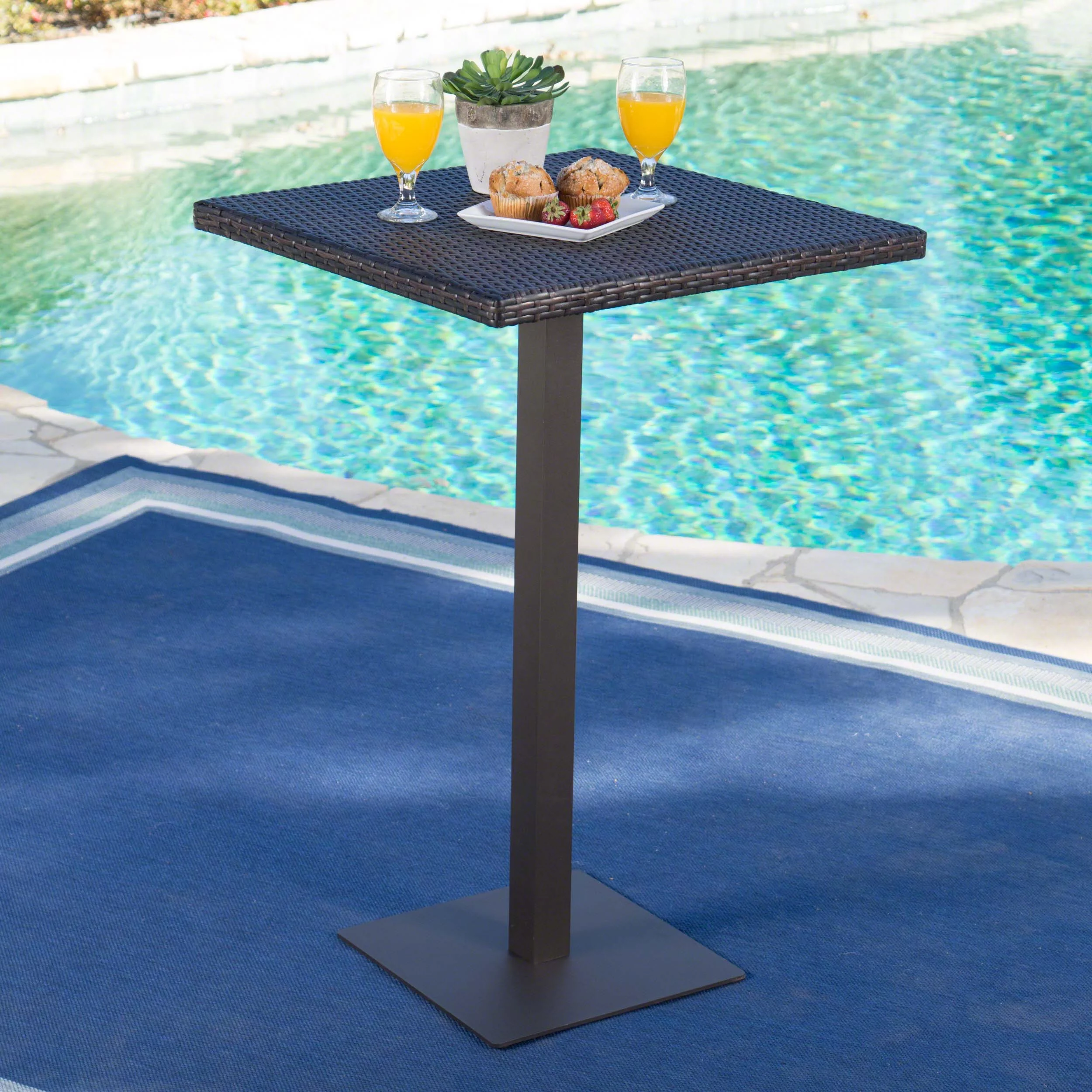 Dani Outdoor 26 Inch Wicker Square Bar Table, Multibrown