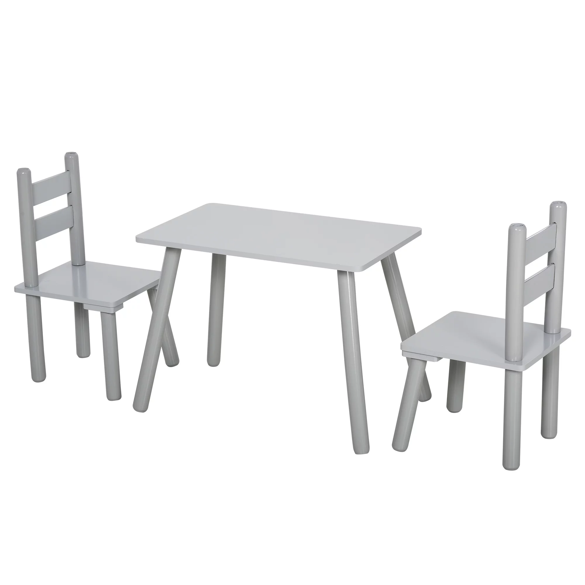 Qaba 3-Piece Set Kids Wooden Table Chairs Easy to Clean Gift for Boys Girls Toddlers Age 3 to 8 Years Old, Grey
