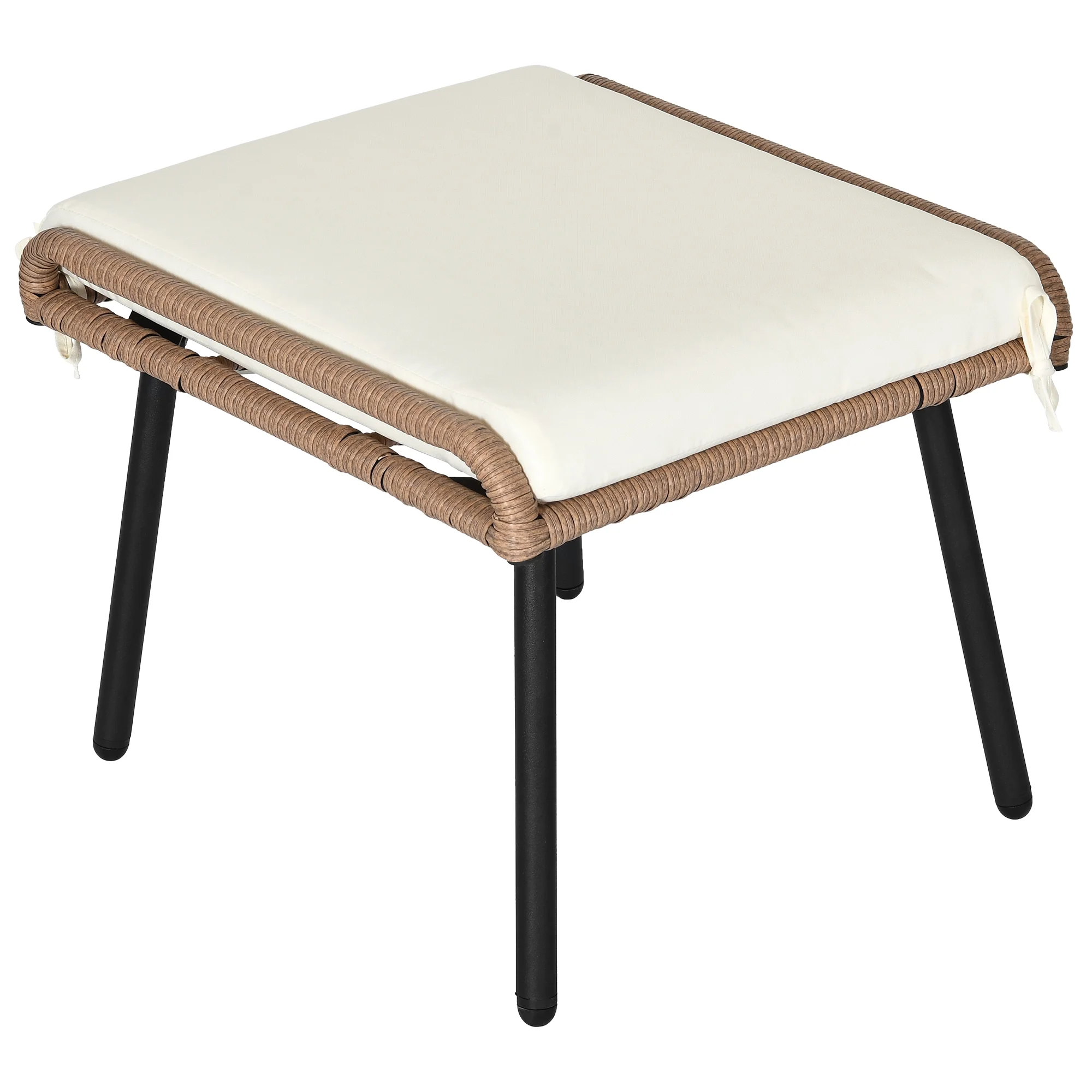 DWVO Set of 2 Patio Wicker Rattan Ottoman Footrest Garden Outdoor w/ Cushion - Beige