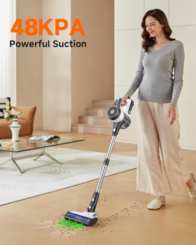 YONNDER Cordless Vacuum Cleaner, 48KPA/550W/60Mins Powerful Stick Vacuum for Home, Anti-Tangle, Self-Standing, Lightweight, Charging Dock, Vacuum Cleaner for Hardwood Floor/Carpet/Pet Hair/Car, M1