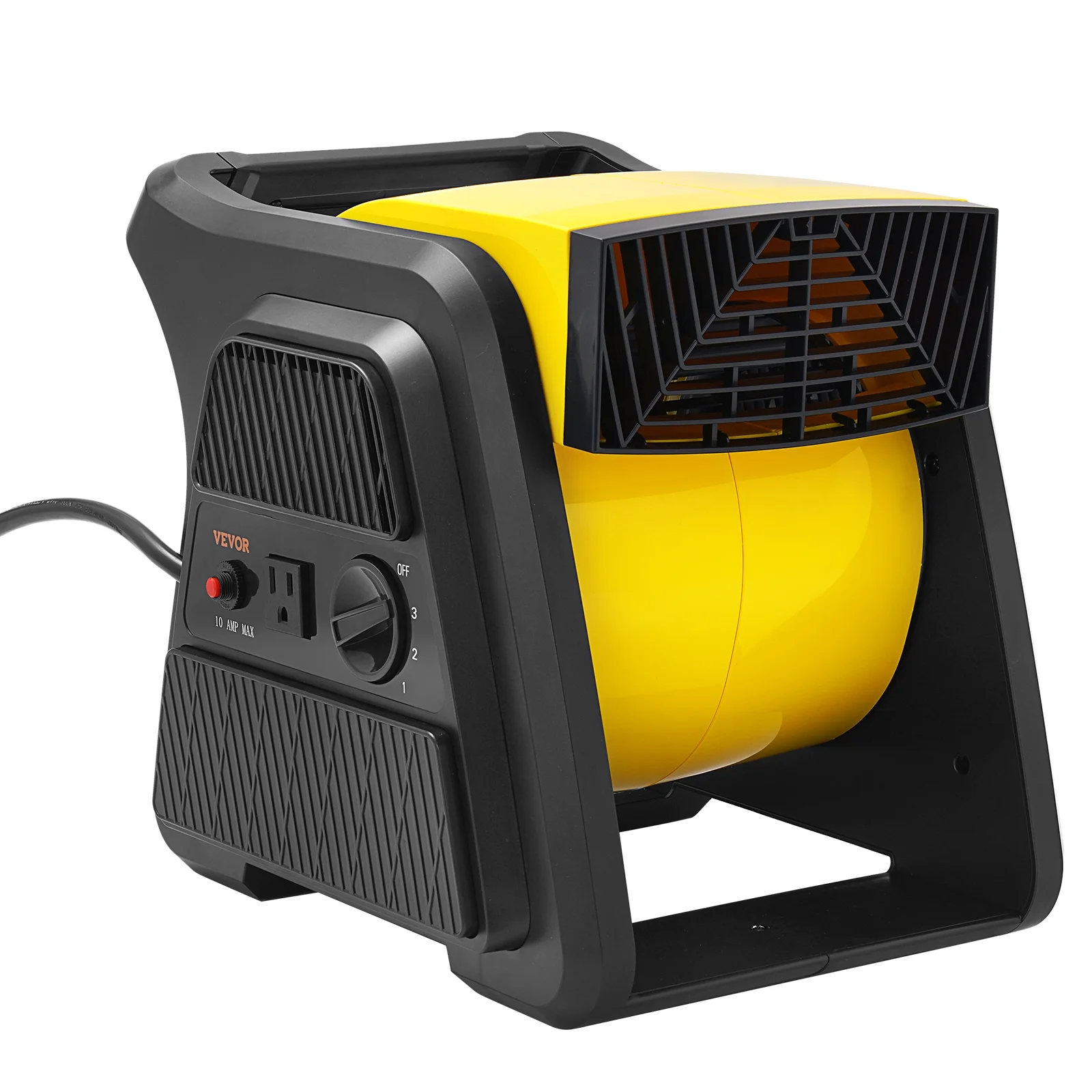 BENTISM 600 CFM 3-Speed Floor Blower Fan, Pivoting Utility Fan, Portable Air Mover Floor Carpet Dryer w/ Timer and Power Outlet for Home