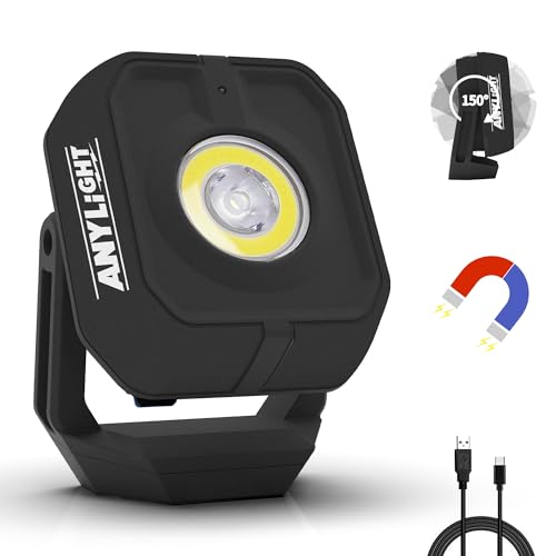 Led Work Light with 4 Modes,1200LM Portable COB Magnetic Light,3350mAh Recharge Spotlight and Floodlight,150° Rotate IP65 Waterproof for Car Repair, Camping, Grill (1 Pack Without Hook)