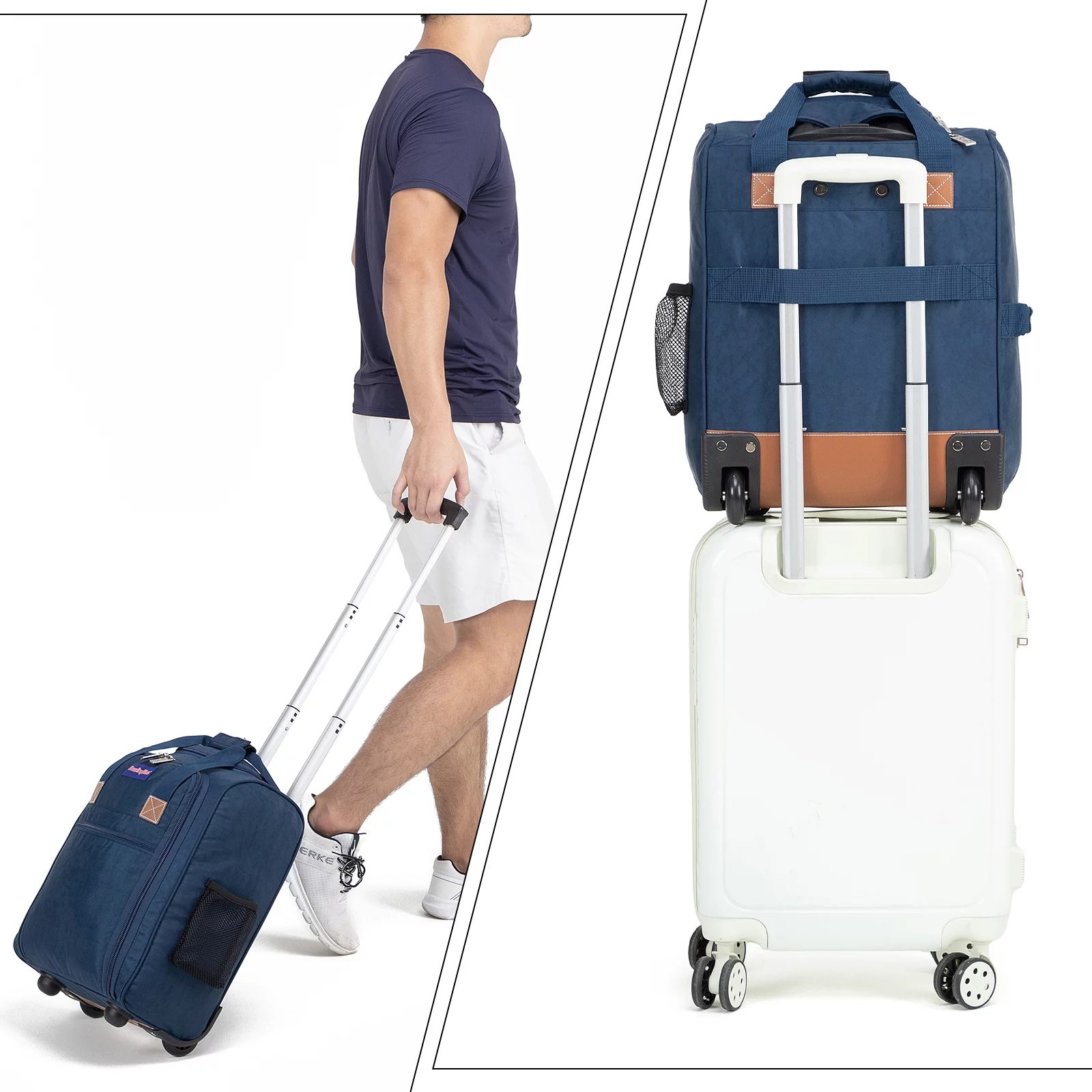 17X13X8 Inches Personal item Rolling Under Seat Duffel Bag for JetBlue Allegiant, Spirit Airlines. (Navy)