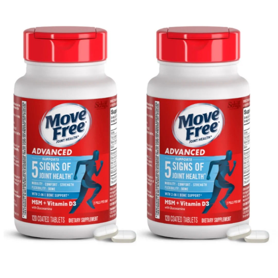 Glucosamine Chondroitin MSM & Vitamin D3 Joint Health Supplement, Move Free Advanced Joint Support Tablets For Men & Women (120ct), With Vitamin D3 To Support Bone & Immune Health (Pack of 2)