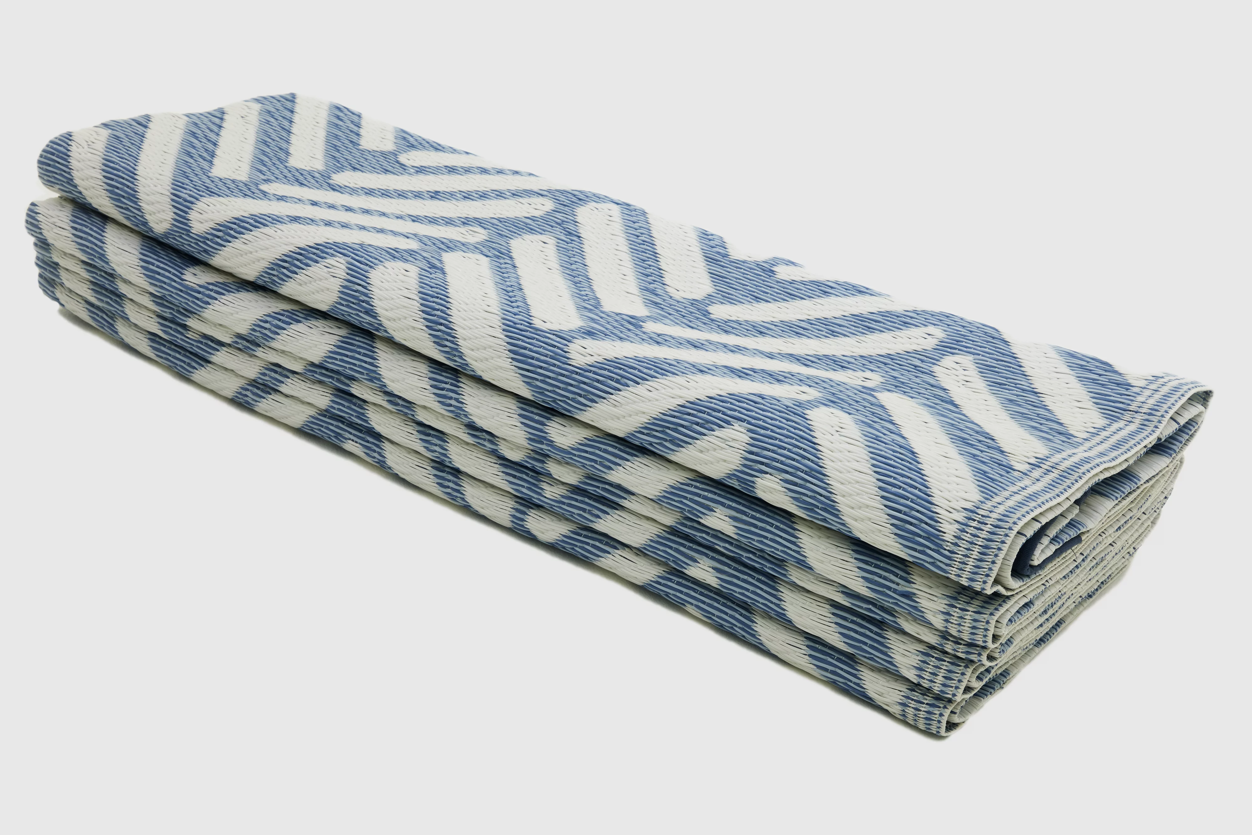 FH Home Outdoor Rug - Waterproof, Fade Resistant, Reversible - Premium Recycled Plastic - Herringbone - Large Patio, Deck, Sunroom, RV, Camping - Fresno - Light Blue - 9 x 12 ft Foldable