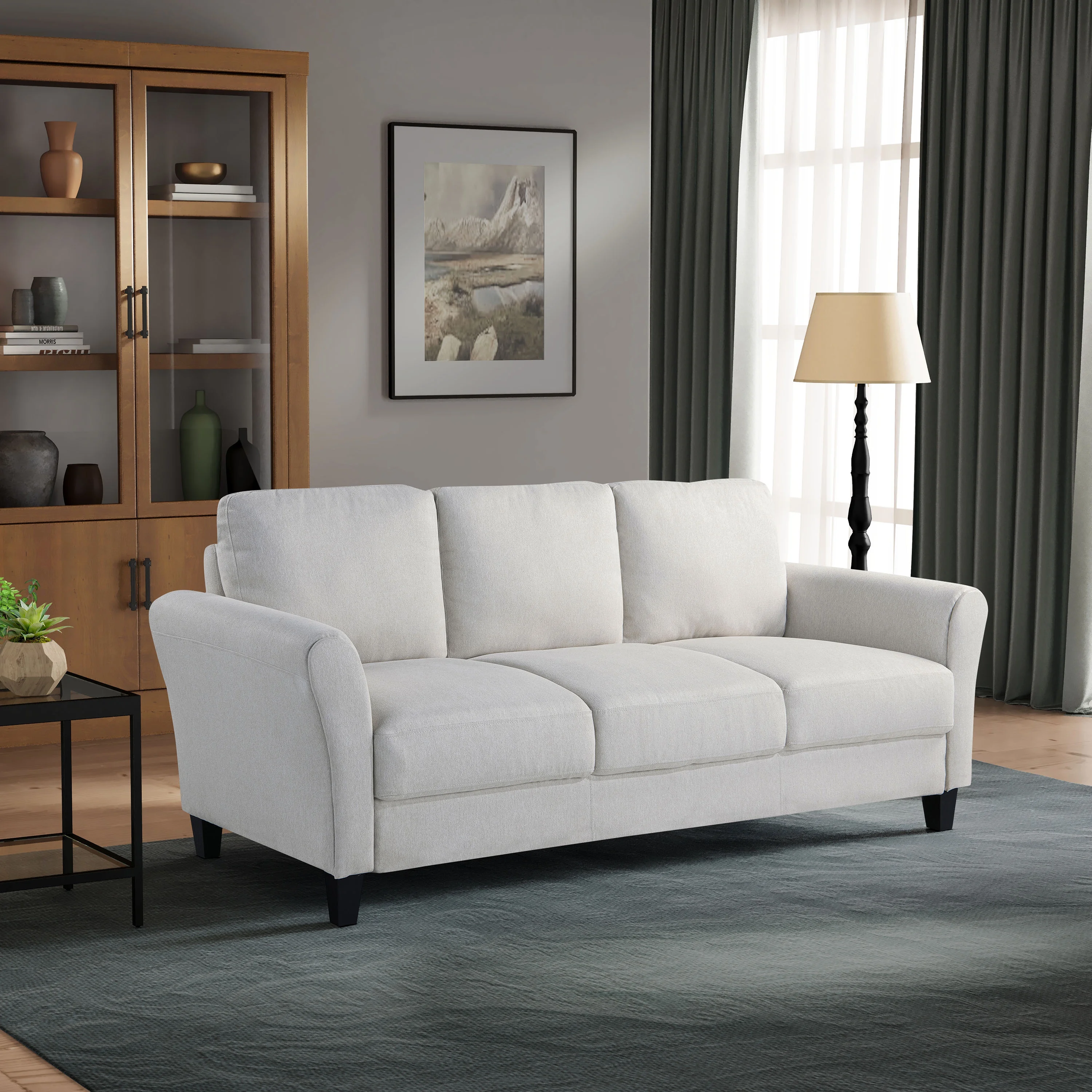 Lifestyle Solutions Alexa Sofa with Rolled Arms, Oyster Fabric