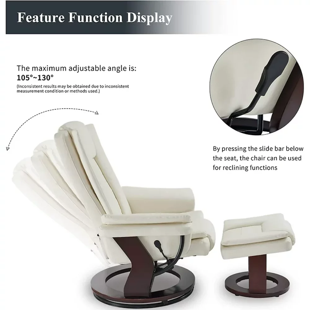 L'AGRATY Recliner Chair with Ottoman,Swivel Leather Recliner 360 Degree with Footrest Living Room (Beige)