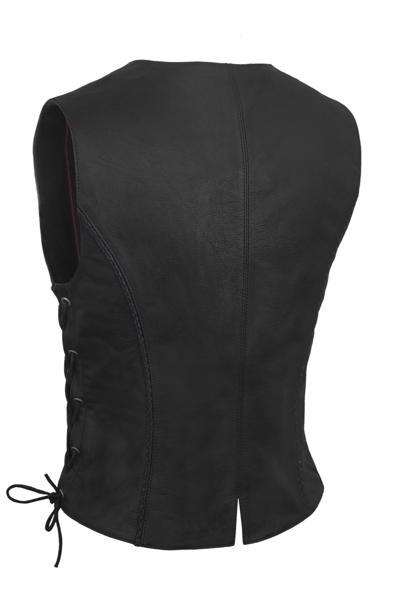 True Element Women's Braided Leather Vest With Side Laces (Black, Size XL)