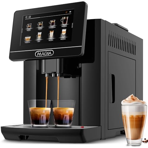 Zulay Magia Super Automatic Coffee Espresso Machine - Durable Automatic Espresso Machine With Grinder - Espresso Coffee Maker With Easy To Use 7” Touch Screen, 20 Coffee Recipes, 10 User Profiles
