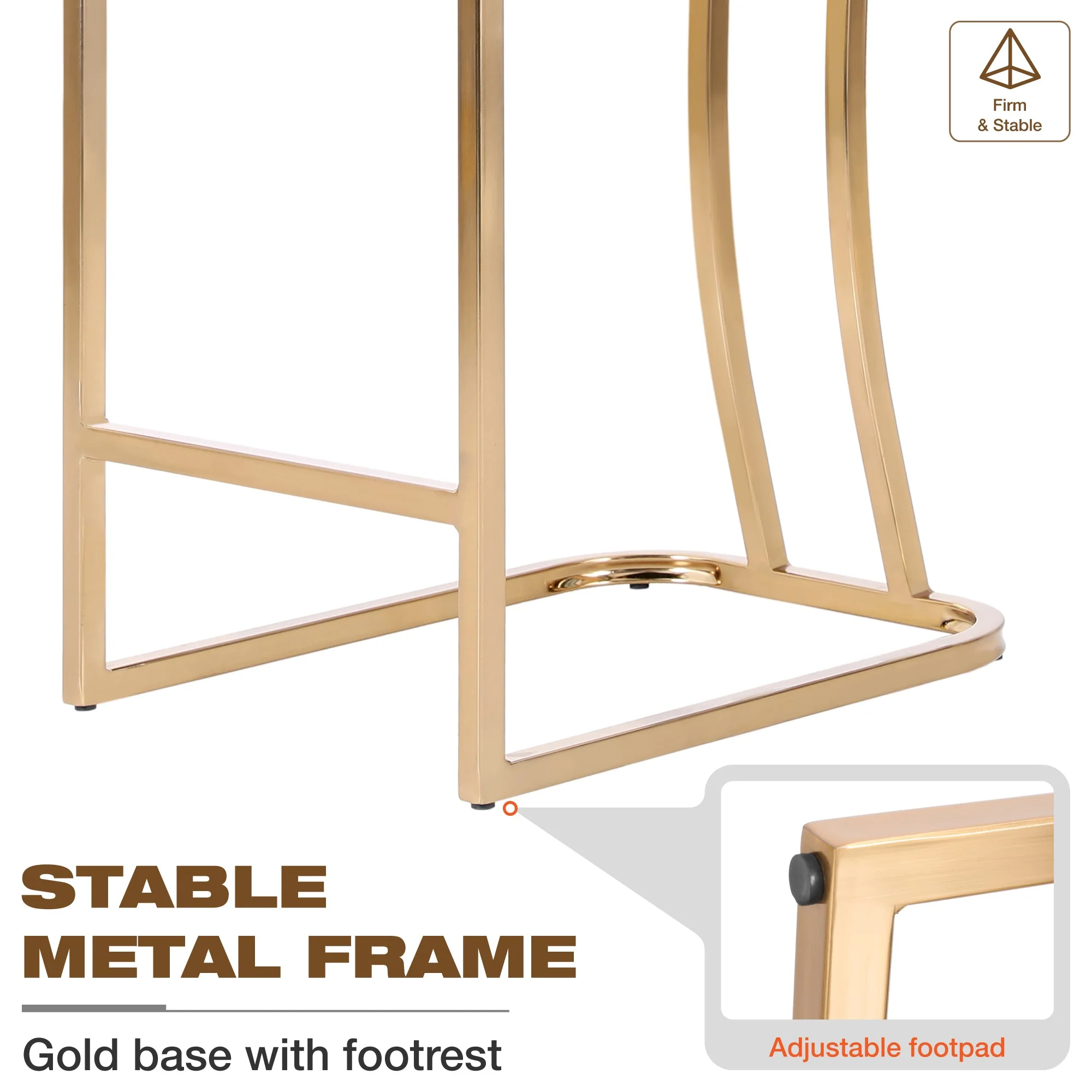 Summit Living 24 inch White & Gold Counter Bar Stools with Back Set of 2 for Kitchen Dining Faux Leather Barstools