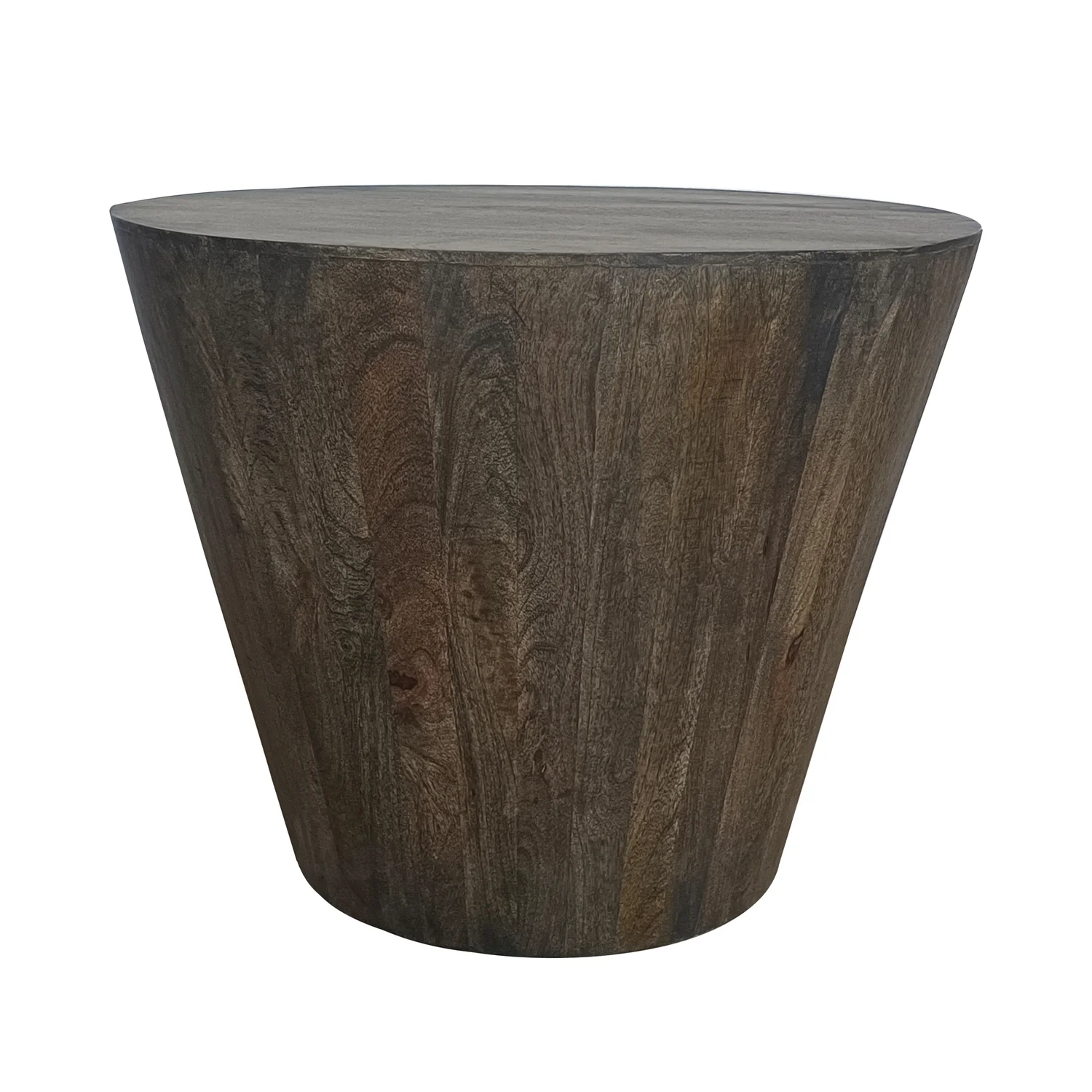 The Urban Port  24 in. Round Drum Shape Handcrafted Distressed Gray Mango Wood Side End Table