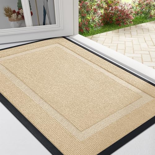 OLANLY Front Door Mat Indoor Outdoor Entrance, Waterproof All-Season, All-Weather Doormat, Sturdy Natural Rubber, Fade Resistant, Low Profile, Easy Clean Patio Porch Entryway Mat, 29.5x17, Black