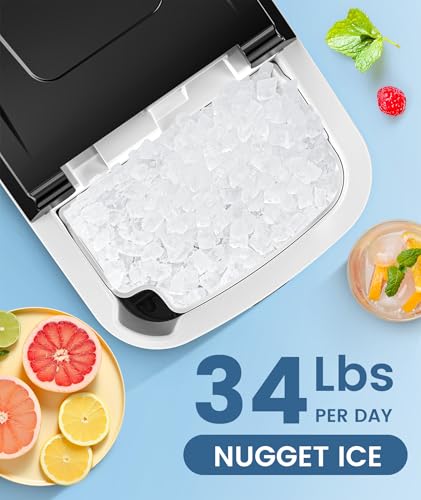 COWSAR Nugget Ice Makers Countertop, Pebble Ice Maker Machine with Soft Chewable Ice, 34Lbs/24H, Self-Cleaning, One-Click Operation, Pellet Ice Maker Countertop for Home/Kitchen/RV/Camping