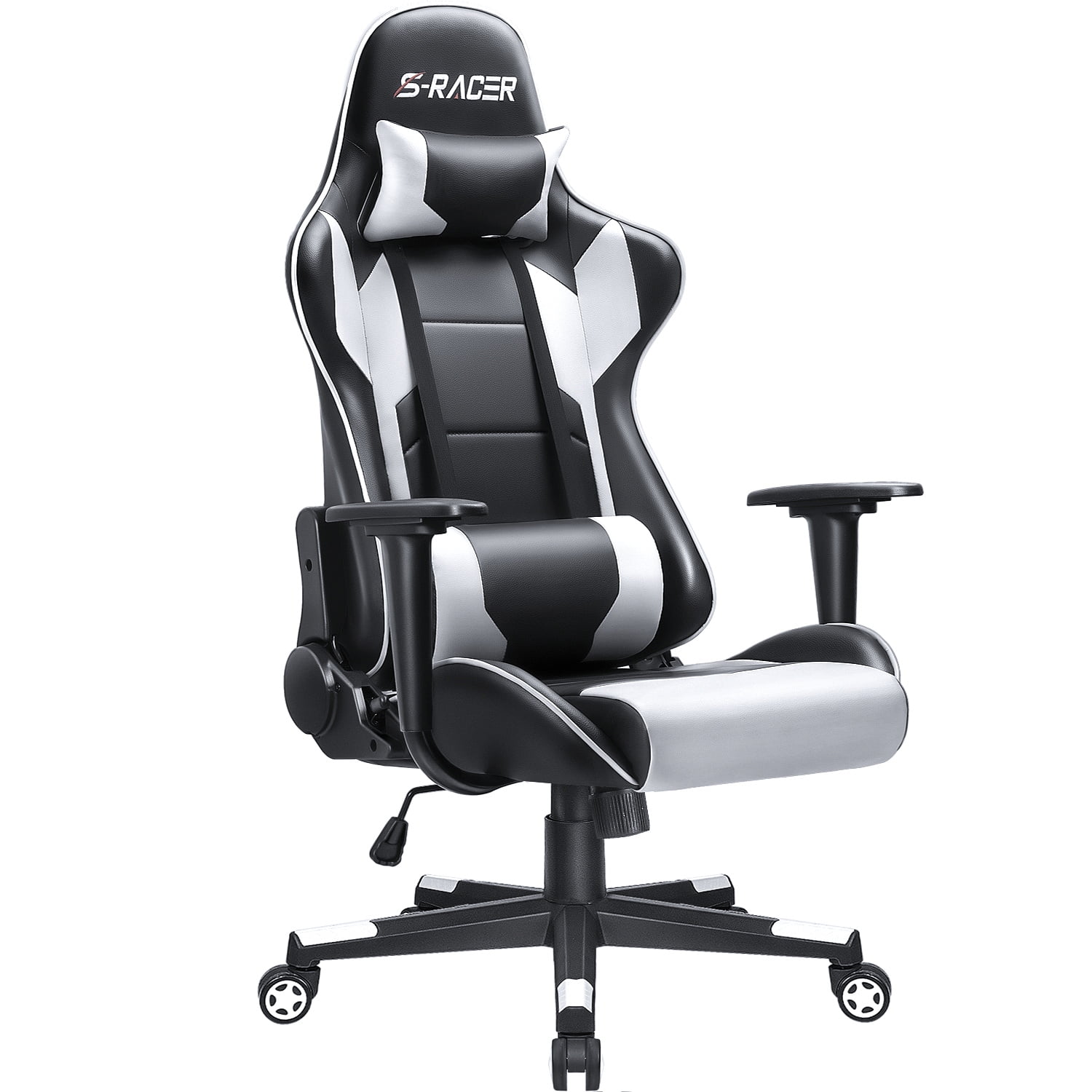 Homall Gaming Chair Office Chair High Back Computer Chair Leather Desk Chair Racing Executive Ergonomic Adjustable Swivel Task Chair with Headrest and Lumbar Support, White