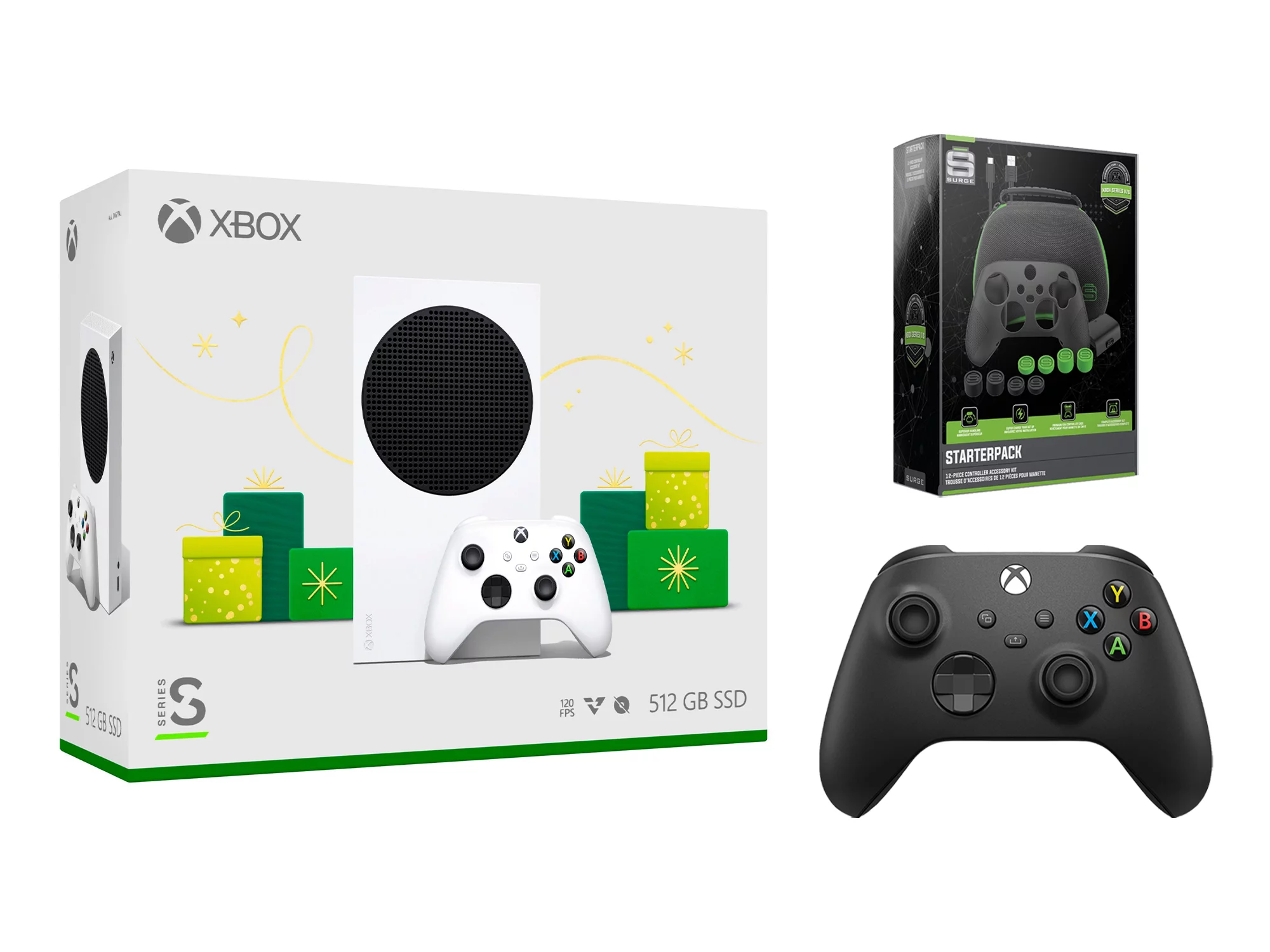 Xbox Series S 512GB All-Digital Holiday Bundle Console with Extra Carbon Black Controller and Surge StarterPack