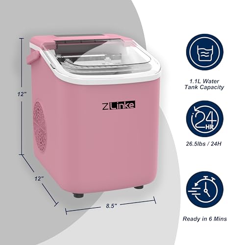 Countertop Ice Maker, Ice Maker Machine 6 Mins 9 Bullet Ice, 26.5lbs/24Hrs, Portable Ice Maker Machine with Self-Cleaning, Ice Scoop, and Basket (Black)