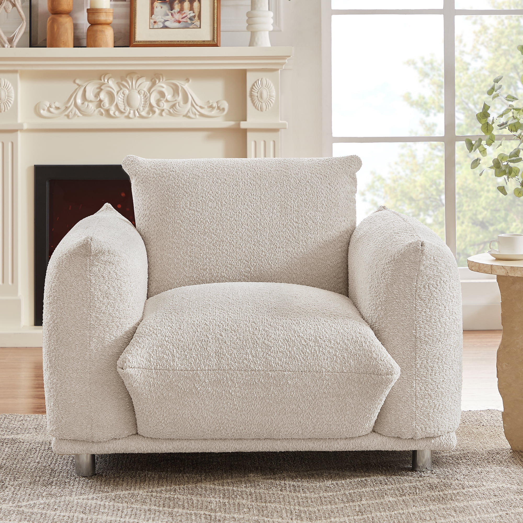 Ufurpie Down-Filled Oversized Armchair,Upholstered-Single Sofa Chair with Metal Leg,for Living Room Bedroom,White