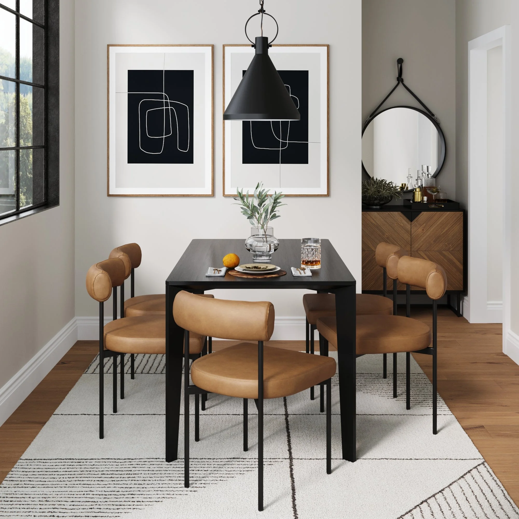 Nathan James Dahlia Modern Kitchen and Dining Chair with Metal Legs and Vegan Leather Upholstery, Brown/Black