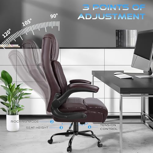 VITESSE Executive Office Chair,Heavy Duty Chair with Flip up Armrest,Ergonomic High Back Computer Gaming Chairs Home Office 400lbs, Big and Tall Office Chair with Lumbar Support（Black）
