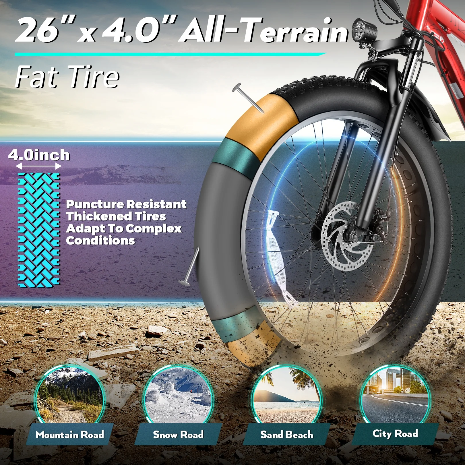 Electric Mountain Bicycle with 500W Motor and 48V Battery