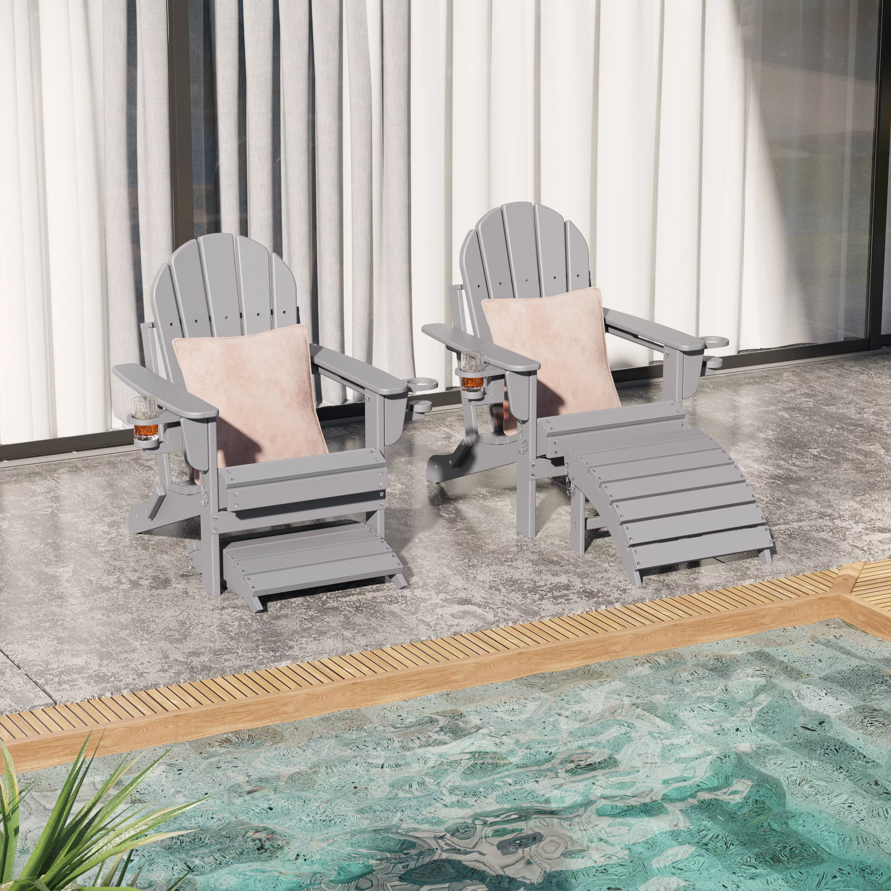 Prime Garden Adirondack Chair Ottoman All-Weather Foot Rest for Patio Outdoor,Gray