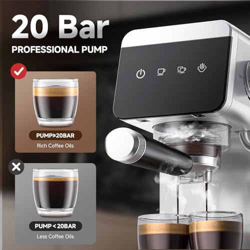 AMZCHEF Espresso Machines with LED Touch screen, Espresso Coffee machine Equip 20Bar Pressure System, Cappuccino Machine, Compact Latte Machine for Home Gifts,silver