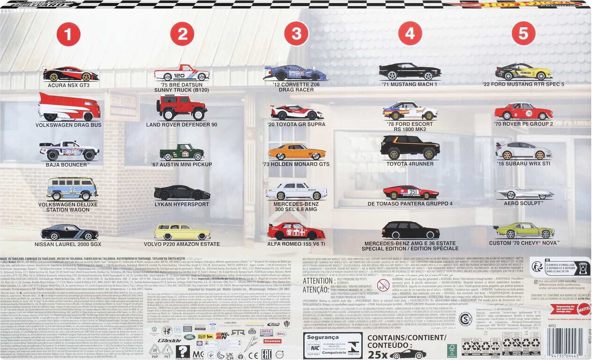 Hot Wheels Boulevard 25-Car Factory Set, 25 Premium 1:64 Scale Sports Cars Play Vehicles (Walmart Exclusive)