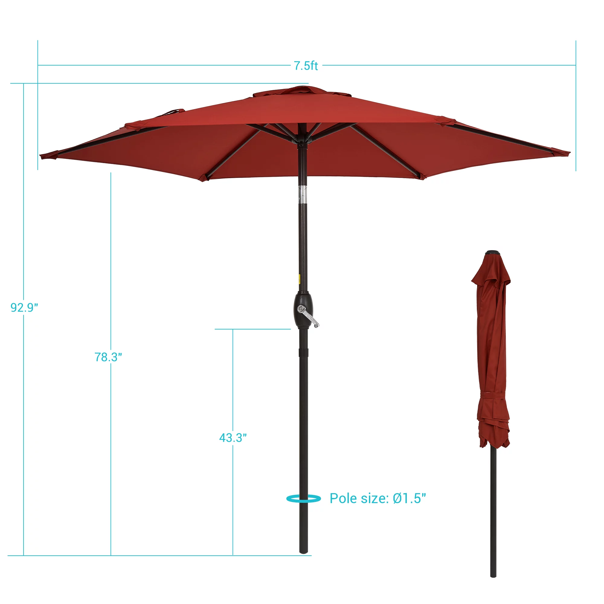 CHYVARY 7.5 FT Outdoor Patio Shade Table Market Umbrella with Tilt Button for Deck, Garden and Pool, Chili Red