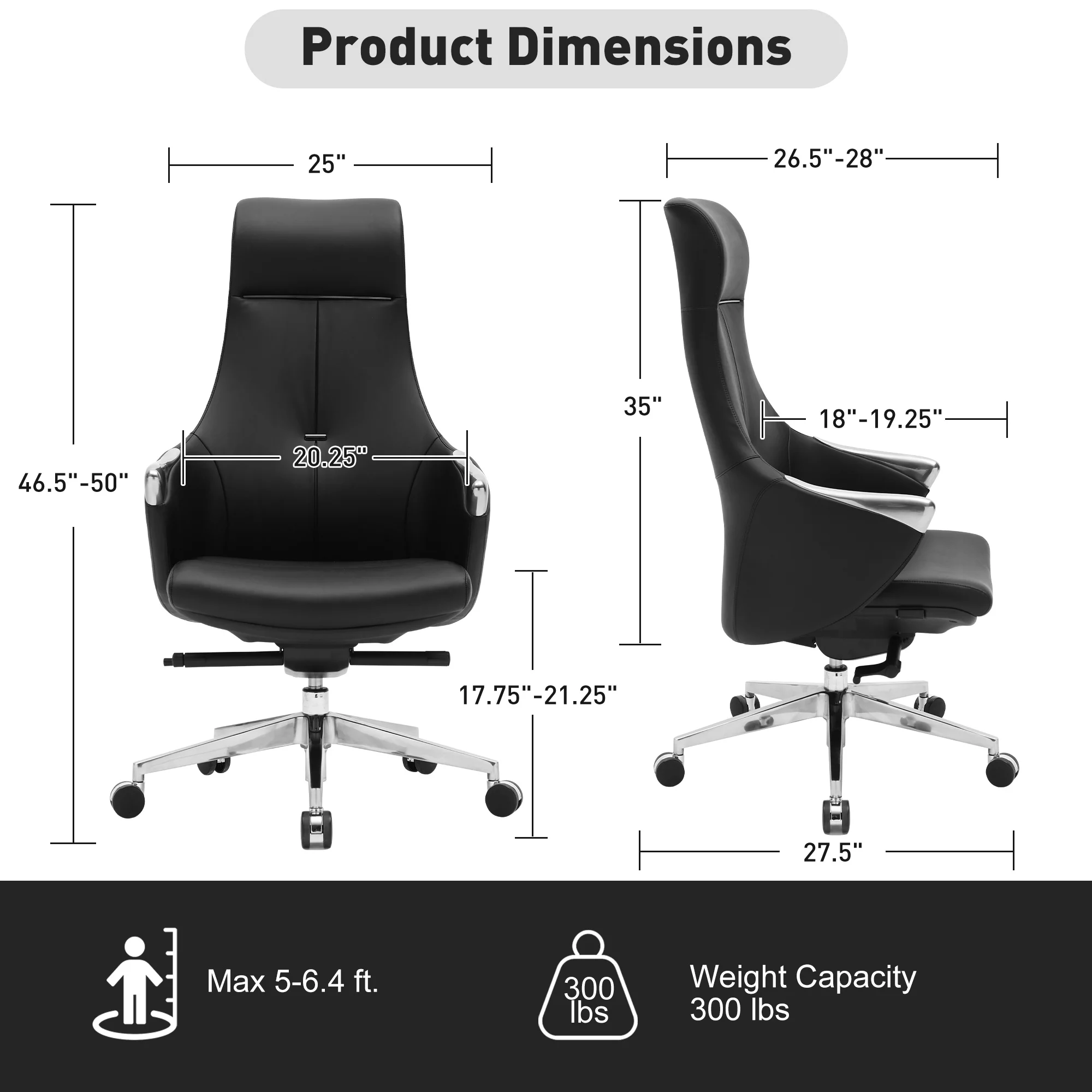 Ergonomic High Back Office Chair, Big and Tall Office Desk Chairs with Adjustable Height and Tilt Angle，360° Swivel Computer Desk Chair, Executive Chair for Home Office（Black）