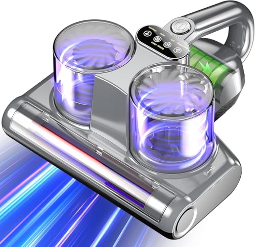 Mattress Vacuum Cleaner Cordless Bed Vacuum with 16Kpa Suction 253.7nm UV-C Light, Ultrasonic Technology, HEPA Filtration, Built-in 4*2500 mAh Battery, High/Low Dual Modes, Replacement Filter Included