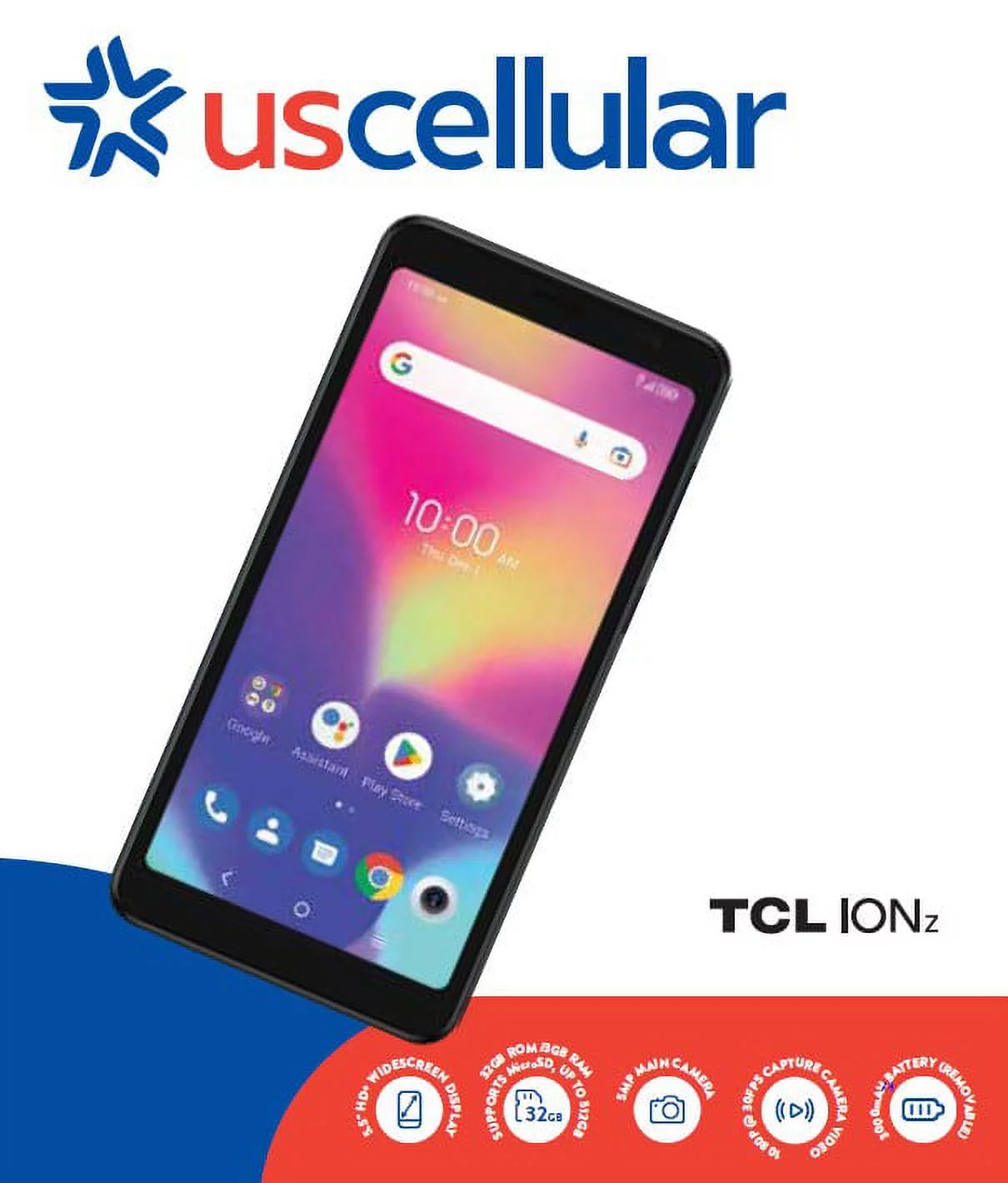 UScellular TCL Ion Z 32GB, Black Prepaid Smartphone