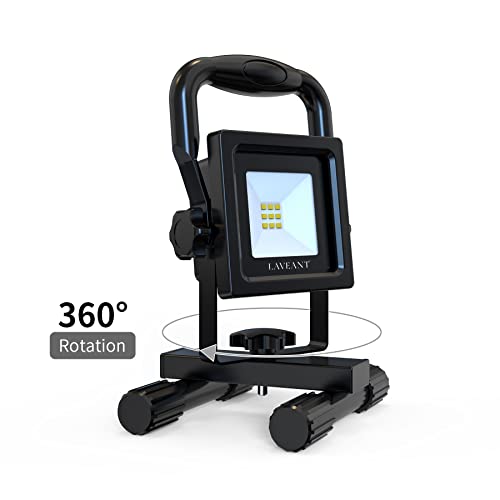 Rechargeable LED Work Lights,10W 2200mAh,600Lumens Portable Tiltable Waterproof Flood Lights with Stand, Men Tools for Outdoor Garage Emergency(10W Yellow)