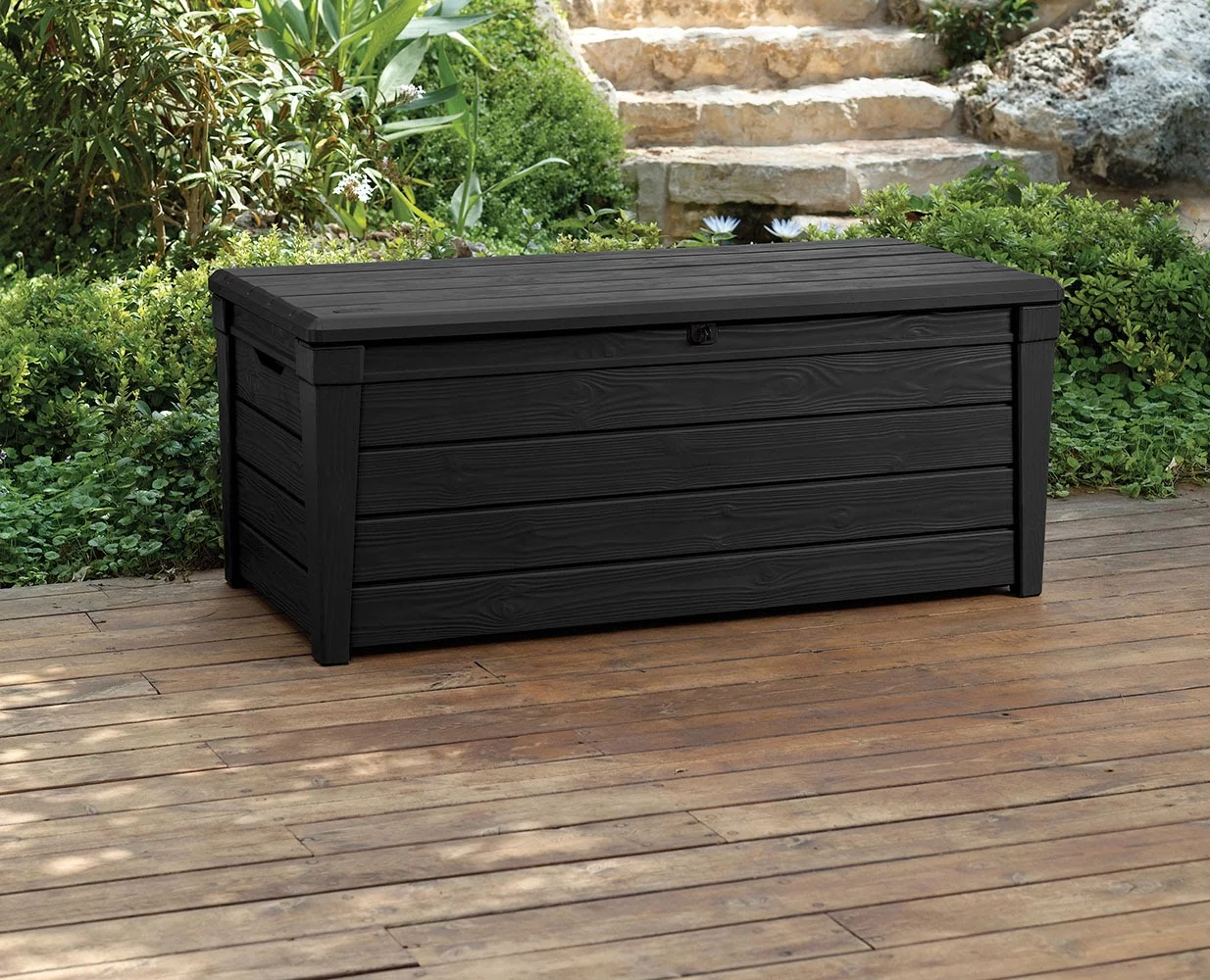Keter Brightwood Outdoor All-Weather 120 Gallon Plastic and Resin Deck Box, Anthracite Gray