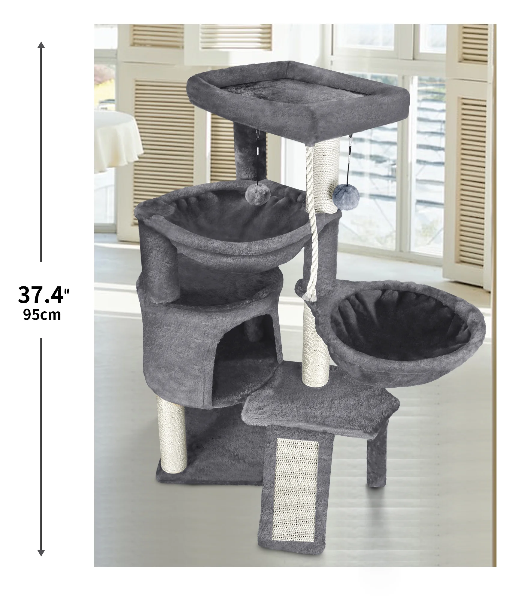 WK Cat Tree Cat Tower with Cat Scratching Posts,Activity Centre Climbing Tree Cat Furniture with Cat Condo and Two Hammocks,Grey