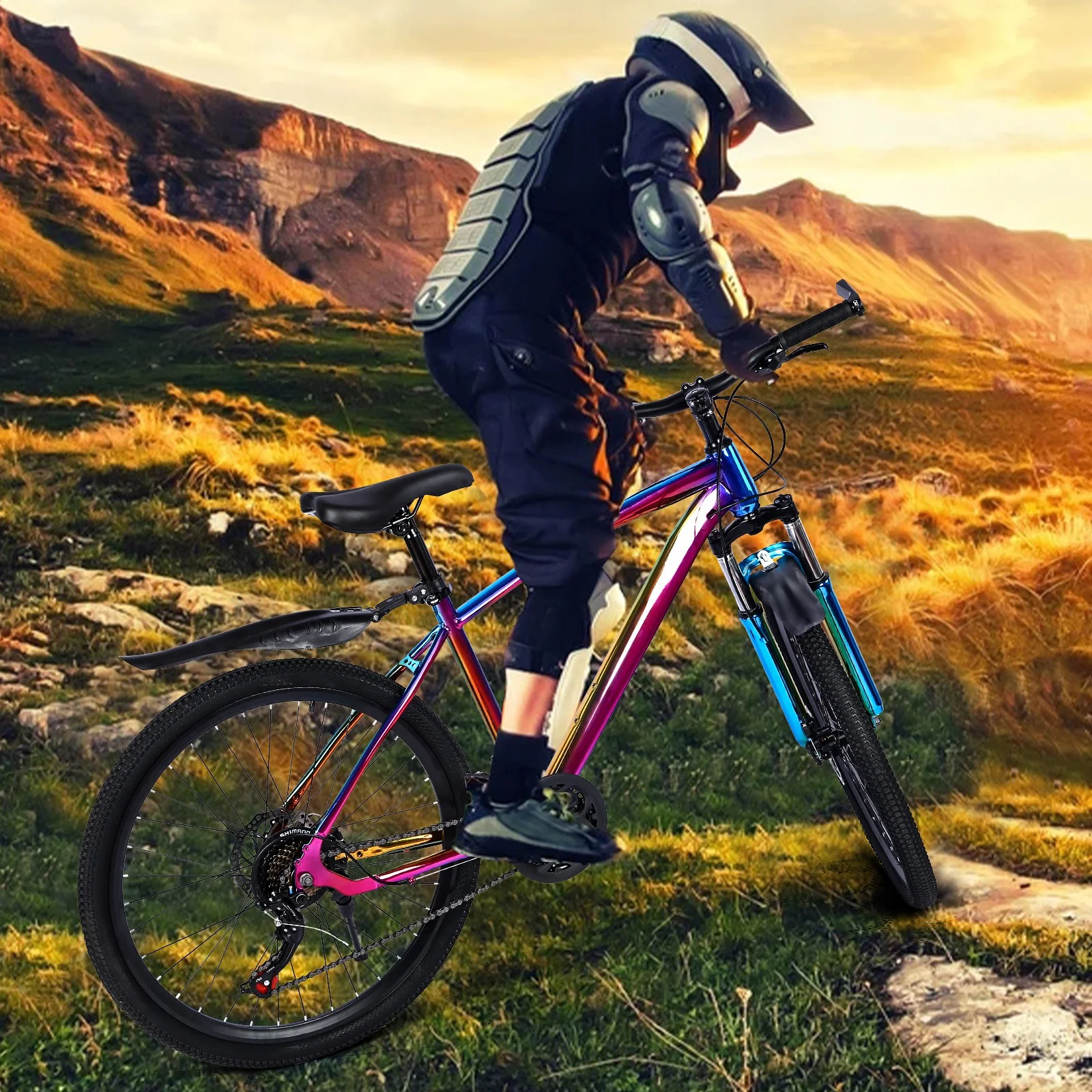 HALJEN 27.5-inch Mountain Premium Bike, 21-speed Dual Disc Brakes, Men's and Women's Mountain, City Bike, High-strength Steel Dazzling Color Frame,Anti-slip in rainy