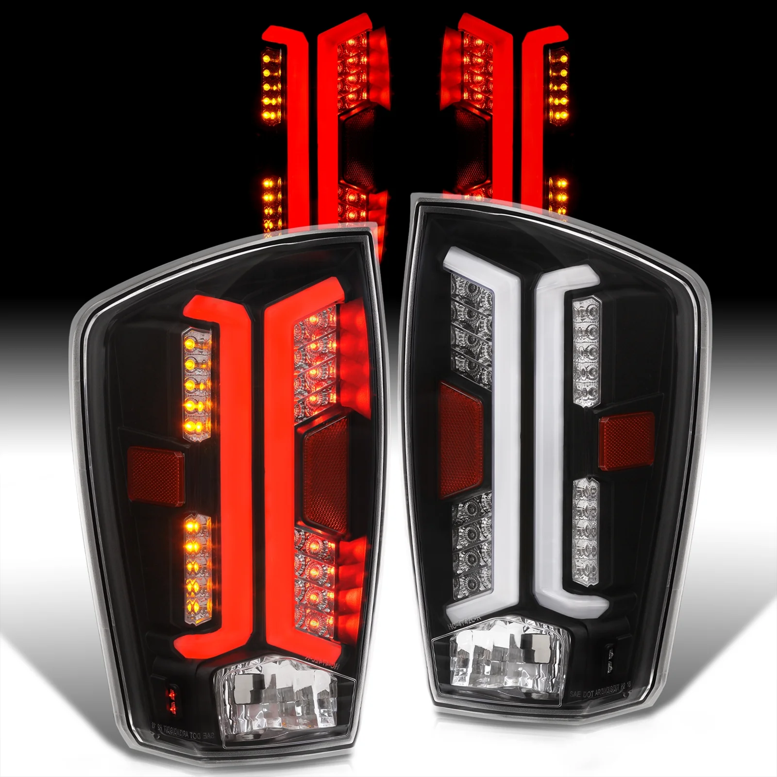 AJP Distributors Black Housing Clear Lens White Tube LED Bar Signal Brake Tail Lights Lamps Set Compatible/Replacement For Toyota Tacoma 2016 2017 2018 2019 2020 2021 2022 2023 16 17 18 19 20 21 22 23