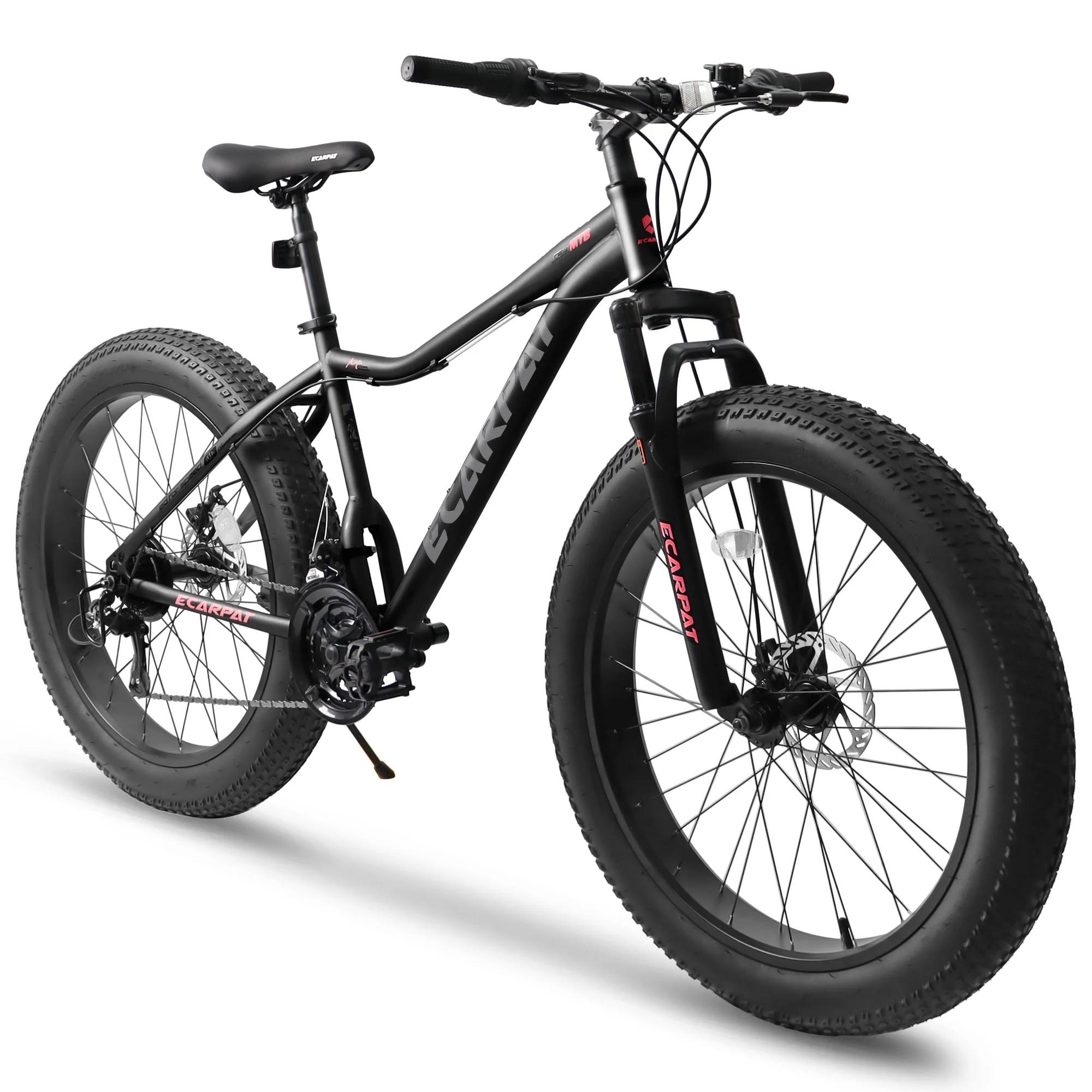 Ecarpat 26 Inch Fat Tires Mountain Bike, 4-Inch Wide Wheel, 21-Speed Disc Brakes, Mens Womens Trail Beach Snow Commuter City Mountain Bike, Carbon Steel Frame Front Fork Bicycles