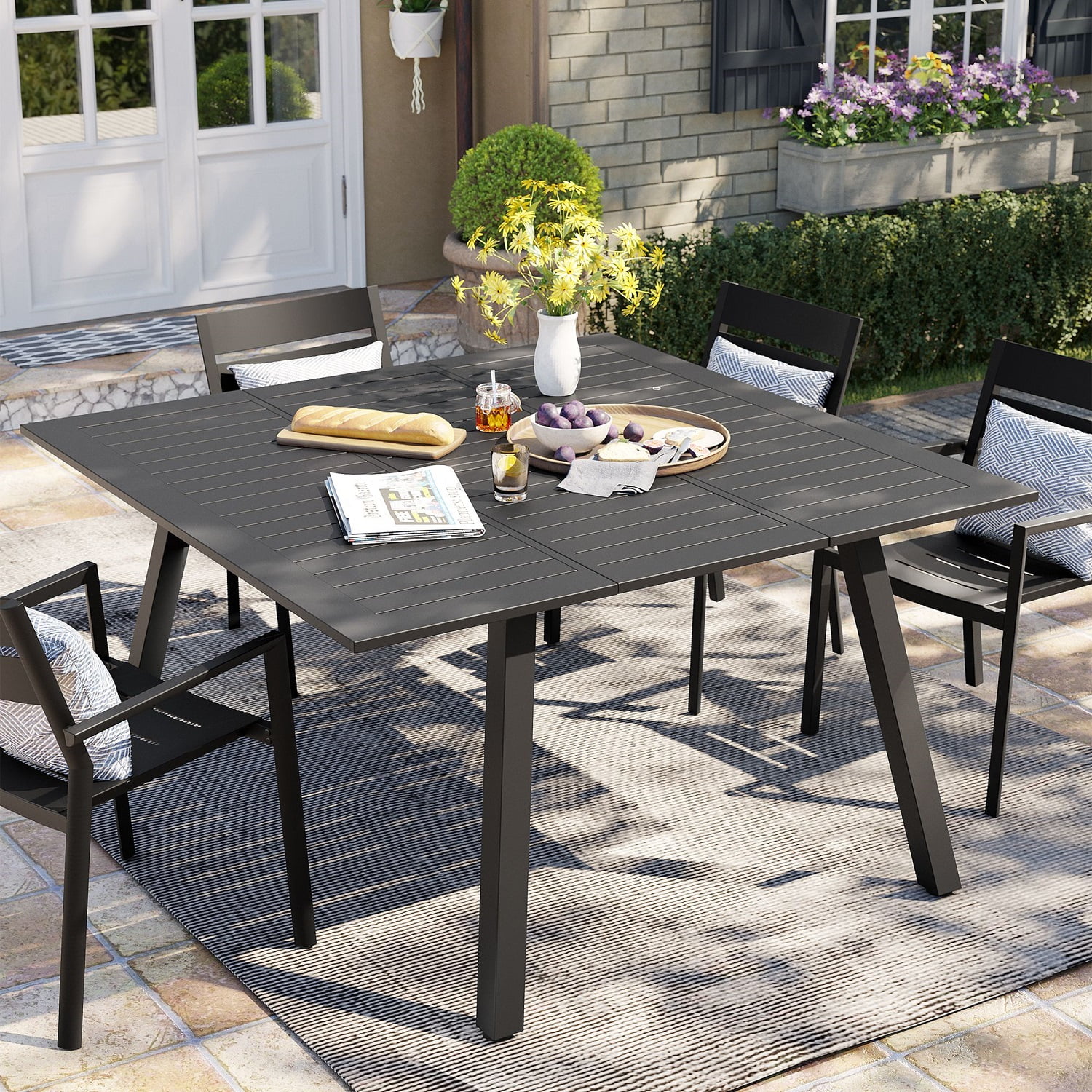Crestlive Products 6-8 Person Rectangle Expandable Aluminum Outdoor Patio Dining Table Black