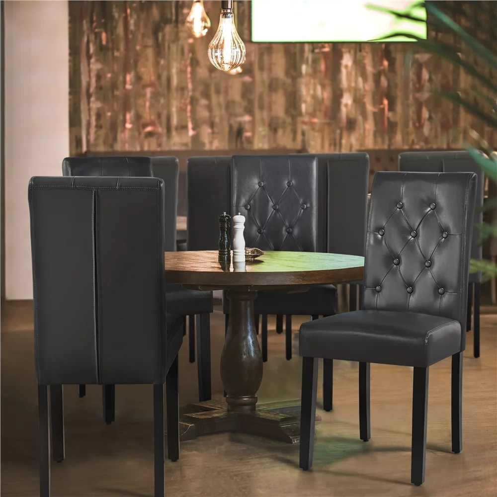 SmileMart Tufted  Faux Leather Dining Chairs with Wood Legs for Kitchen, Set of 6, Gray