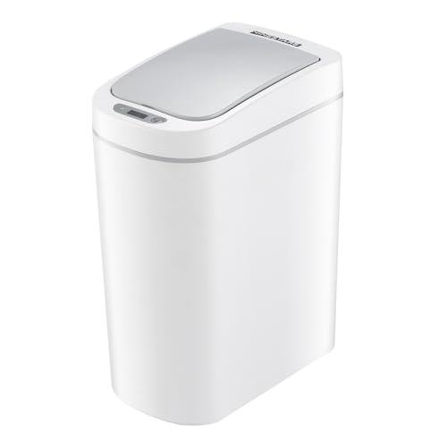 NINESTARS AMZ-7-2 Bathroom Automatic Infrared Motion Sensor Trash Can, 1.8 Gal 7L, ABS Plastic Trashcan (Slim, White)