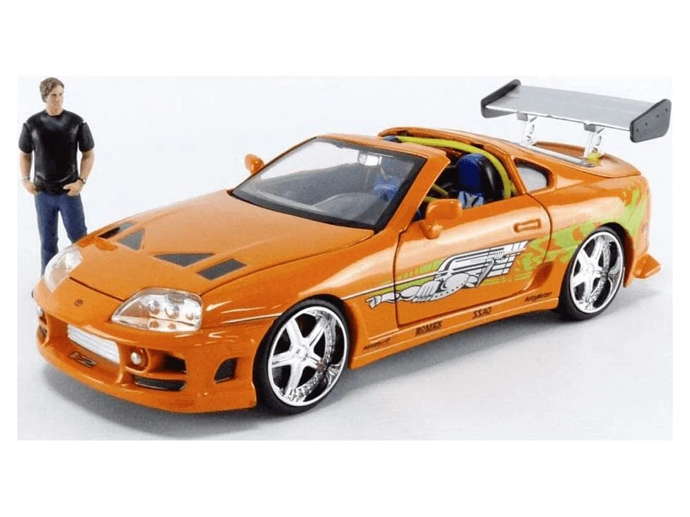 Jada The Fast & the Furious 1:24 Scale Orange Toyota Supra Diecast Car with Brian Figure From Movie