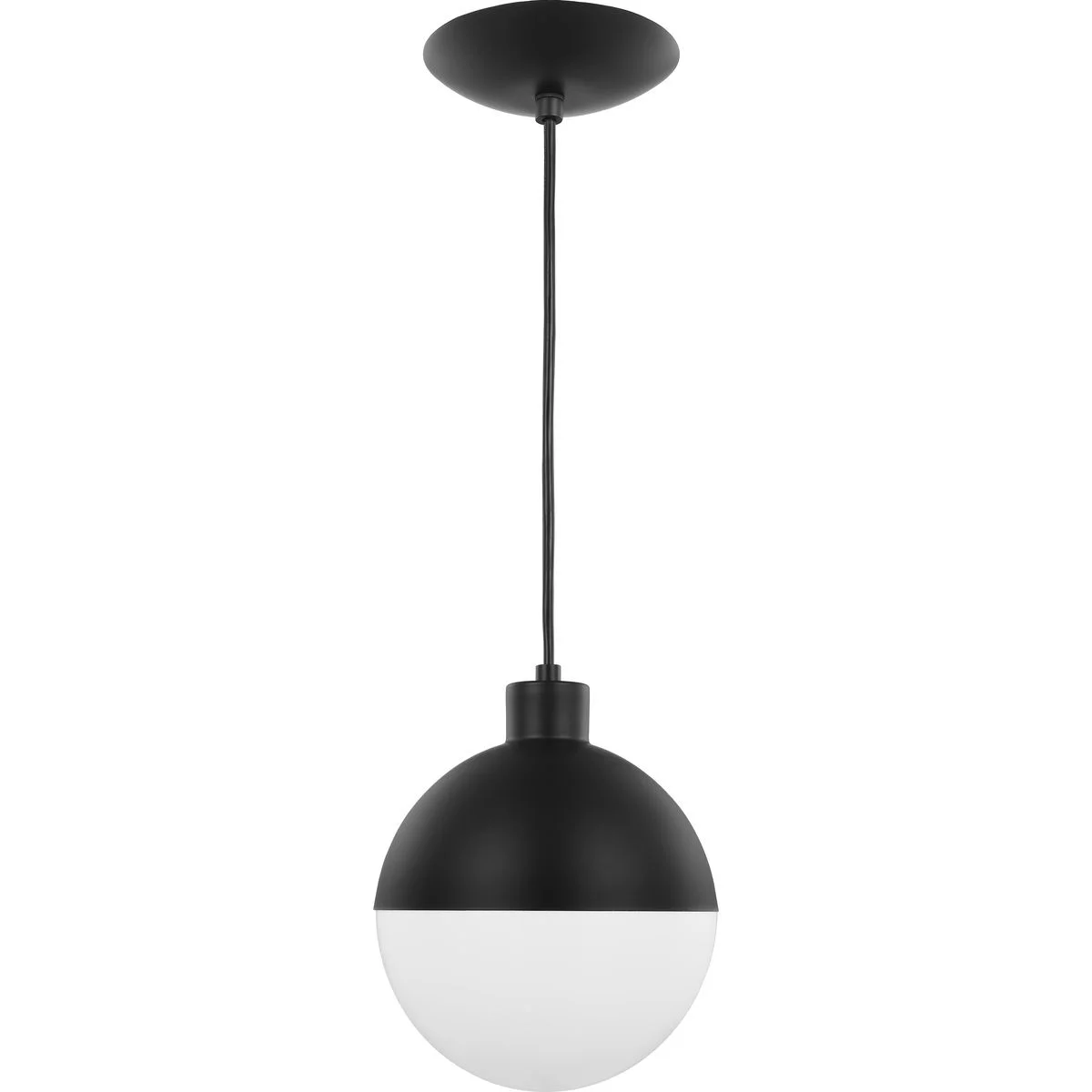 Globe LED Collection One-Light Matte Black Opal Glass Mid-Century Modern Pendant Light