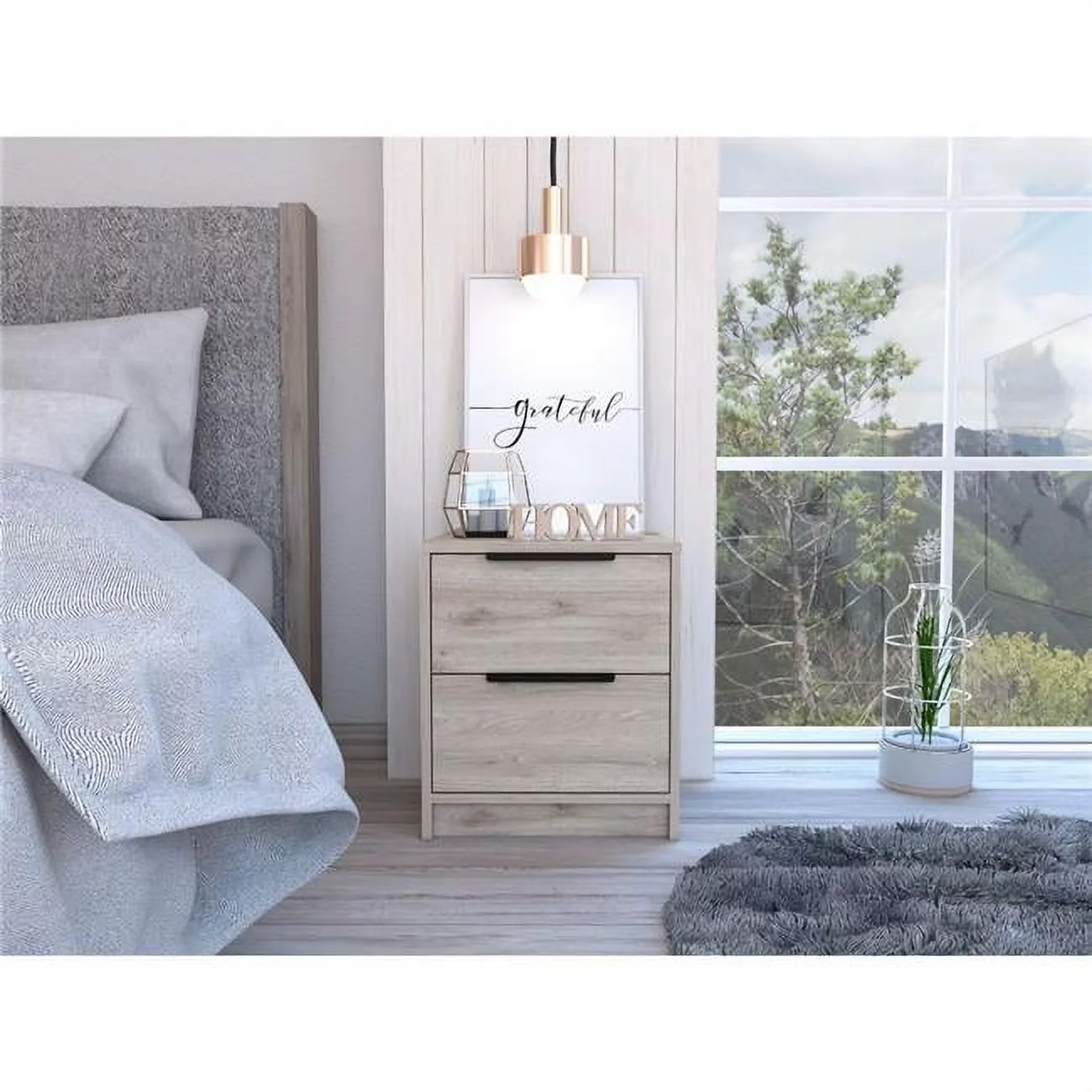Depot E-Shop Egeo Nightstand With 2 Drawers And Metal Handles, Light Gray