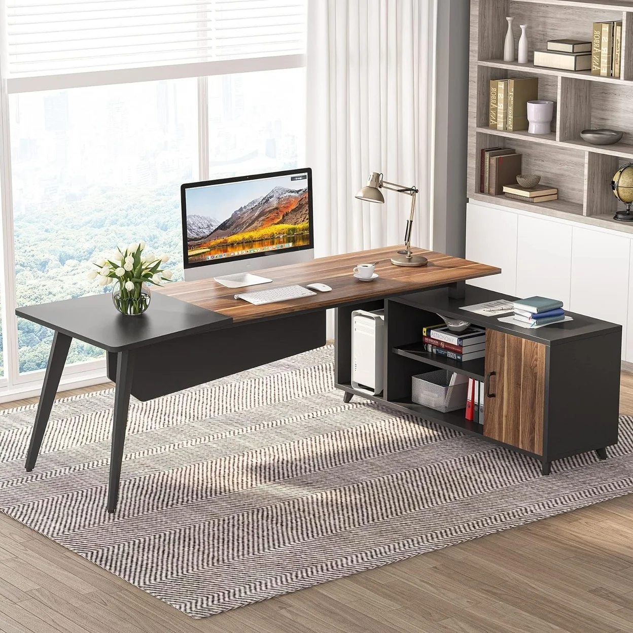 Tribesigns L-Shaped Computer Desk with File Cabinet 78.74