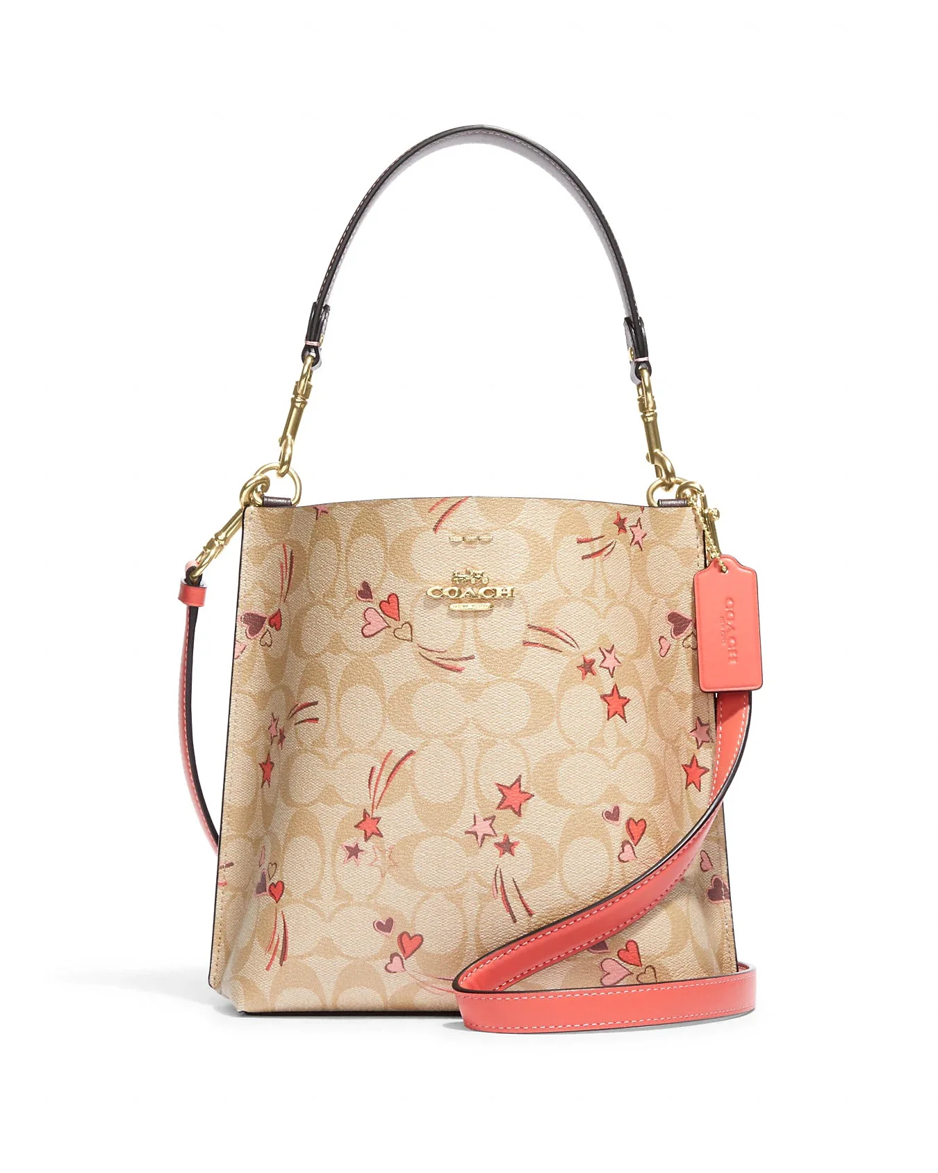 Mollie Bucket Bag 22 In Signature Canvas With Heart And Star Print (Light Khaki Multi)