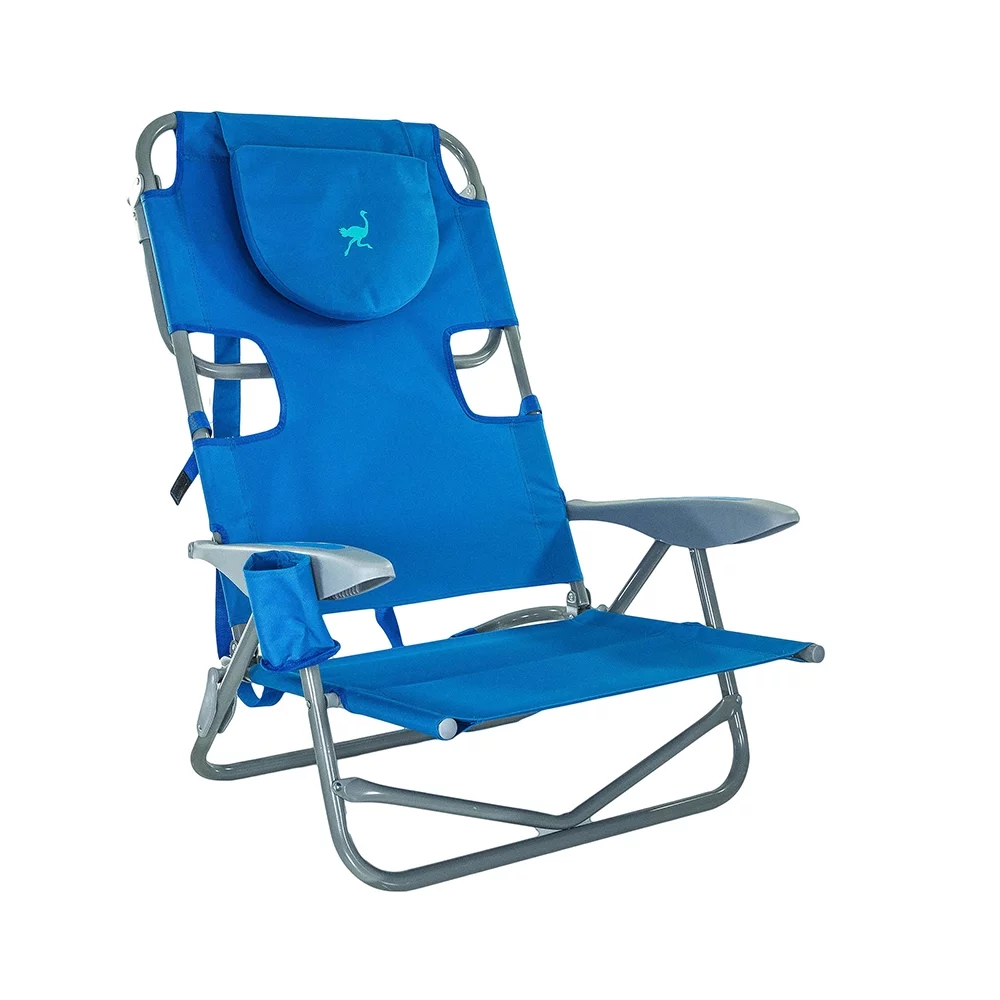Ostrich On-Your-Back Outdoor Reclining Beach Pool Camping Chair, Blue