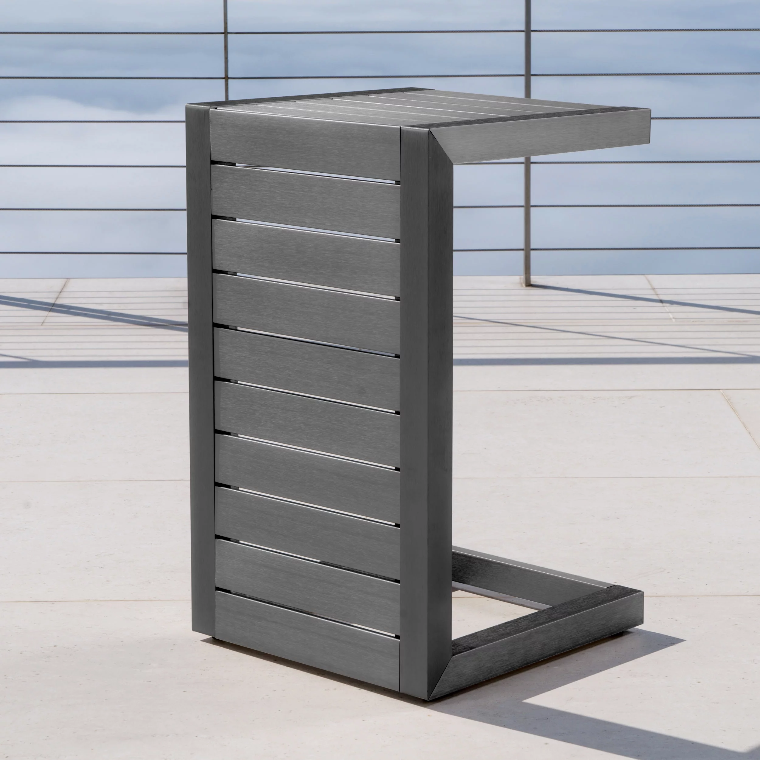 Miller Outdoor Aluminum C-Shaped Side Table, Gray