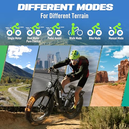 5000W Dual Motor Electric Bike for Adults 52MPH with 60V 32AH Battery, 26x4 Fat Tire All Terrain Ebikes, Full Suspension E Bike, SHM 7-Speed Gear Electric Bicycle(63v) (63V-3-1)